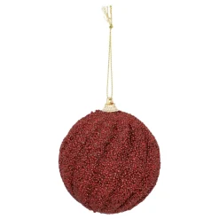 Elegant Dark Red Swirl Christmas Bauble With Sparkling Pearls