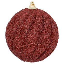 Elegant Dark Red Swirl Christmas Bauble With Sparkling Pearls