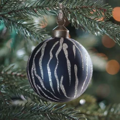 Elegant Glass Christmas Bauble Tiger Print 8cm Black