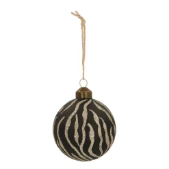 Elegant Glass Christmas Bauble Tiger Print 8cm Black