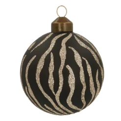 Elegant Glass Christmas Bauble Tiger Print 8cm Black