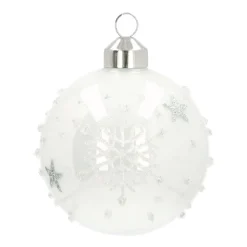 Elegant Glass Christmas Bauble Stars & Snow 8cm White