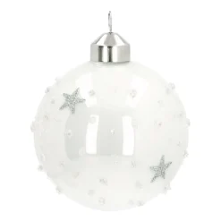 Elegant Glass Christmas Bauble Stars & Snow 8cm White