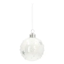 Elegant Glass Christmas Bauble Stars & Snow 8cm White