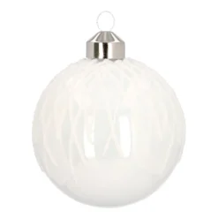 Elegant Glass Christmas Bauble With Fine Lines 8cm White