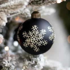 Elegant Glass Christmas Bauble Snowflakes 8cm Black