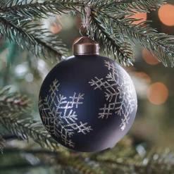 Elegant Glass Christmas Bauble Snowflakes 8cm Black