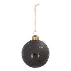 Elegant Glass Christmas Bauble With Fine Lines 8cm Black
