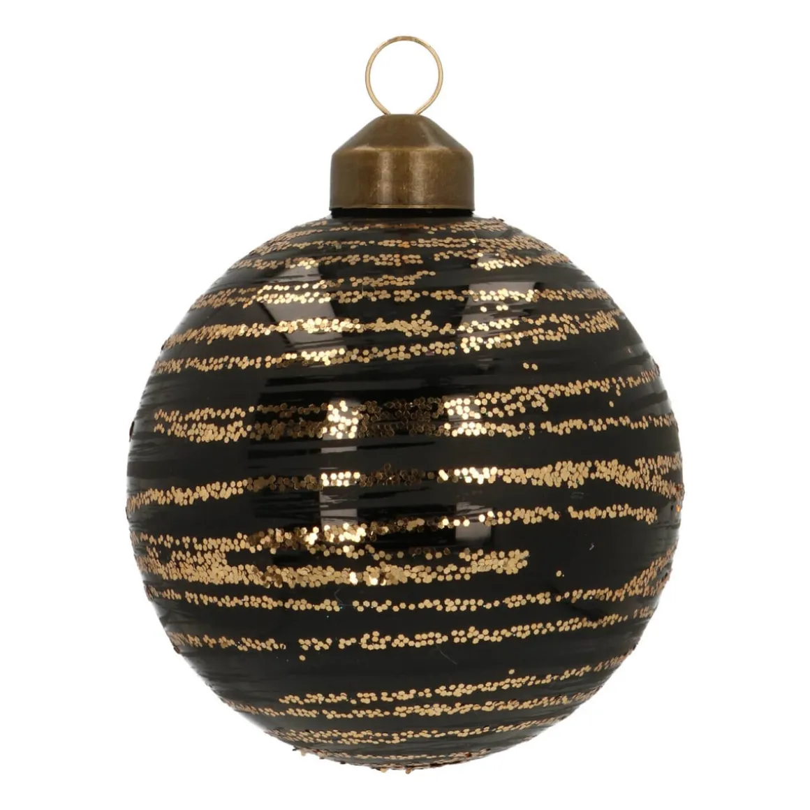 Elegant Glass Christmas Bauble With Fine Lines 8cm Black-Champagne