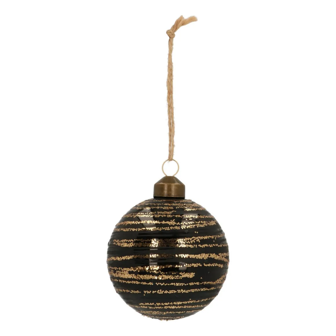 Elegant Glass Christmas Bauble With Fine Lines 8cm Black-Champagne