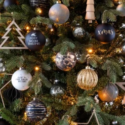 Elegant Glass Christmas Bauble With Fine Lines 8cm Black-Champagne