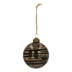 Elegant Glass Christmas Bauble With Fine Lines 8cm Black-Champagne