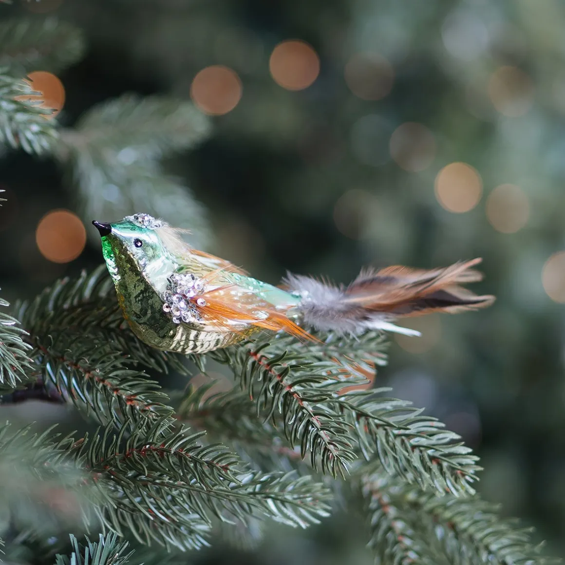 Elegant Green And Gold Bird Clip-on Ornament For A Natural Christmas