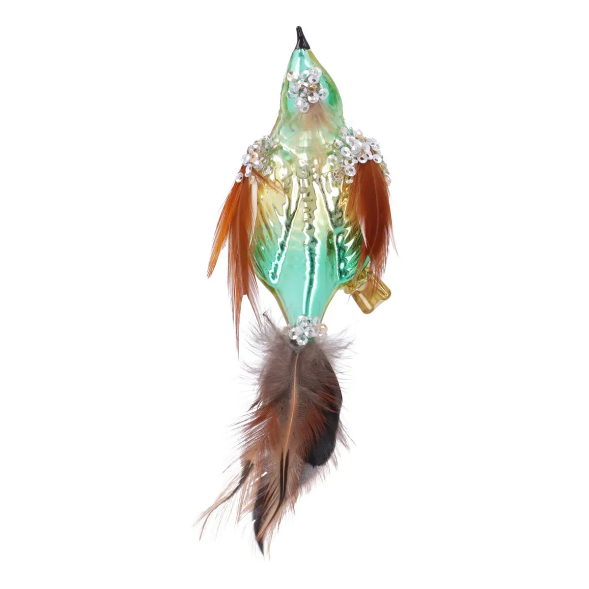 Elegant Green And Gold Bird Clip-on Ornament For A Natural Christmas