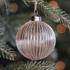 Elegant Taupe Christmas Bauble With Gold Glitters
