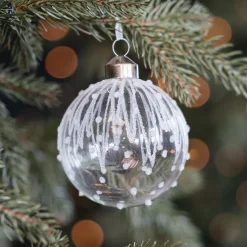 Elegant Transparent Glass Christmas Bauble With Glitters And Dots