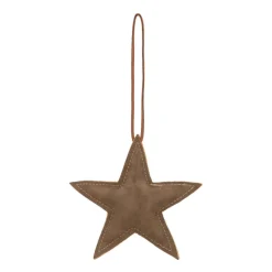 Faux Leather Christmas Star 12cm Brown