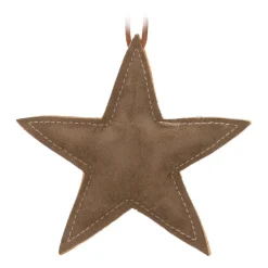 Faux Leather Christmas Star 12cm Brown