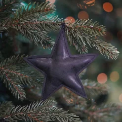 Faux Leather Christmas Star 12cm Black