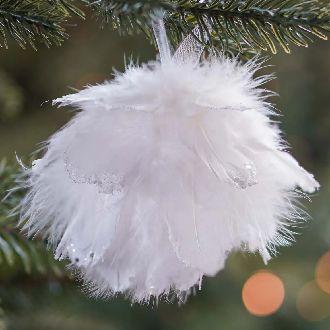 Feather Christmas Bauble 9cm White
