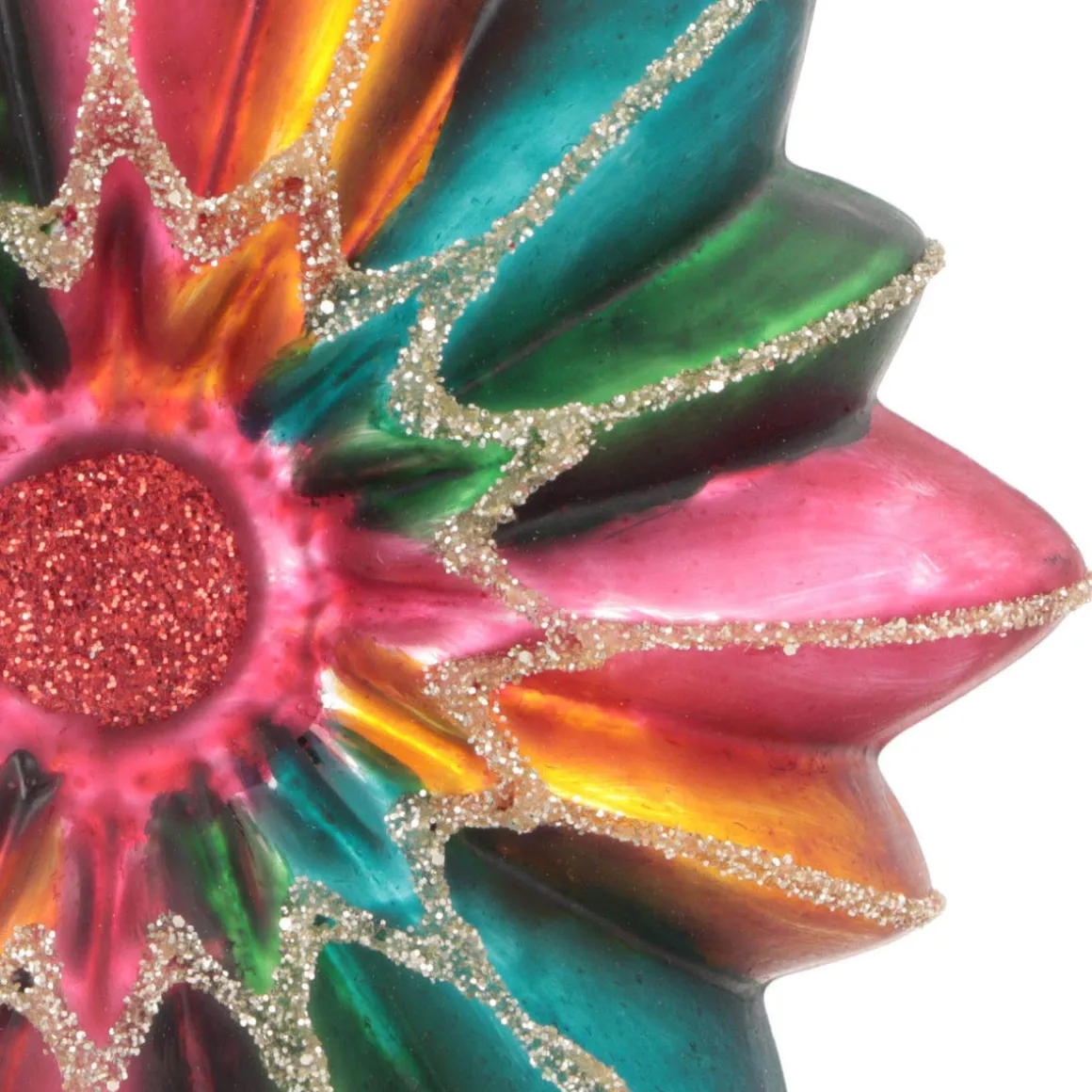 Flower With Glitter Christmas Ornament | Glass | Multi | 9cm