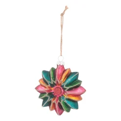 Flower With Glitter Christmas Ornament | Glass | Multi | 9cm