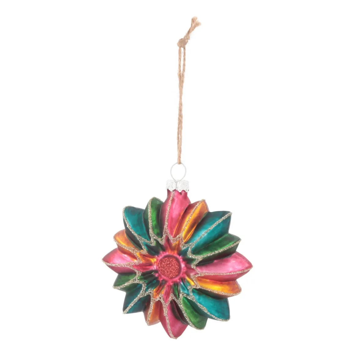 Flower With Glitter Christmas Ornament | Glass | Multi | 9cm