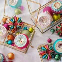 Flower With Glitter Christmas Ornament | Glass | Multi | 9cm