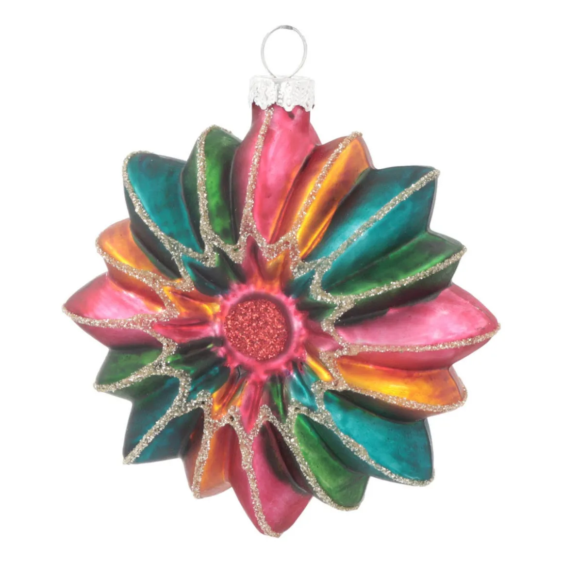 Flower With Glitter Christmas Ornament | Glass | Multi | 9cm