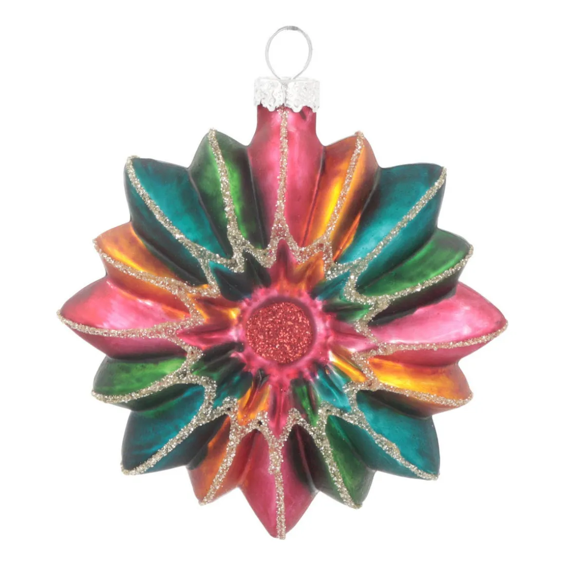 Flower With Glitter Christmas Ornament | Glass | Multi | 9cm