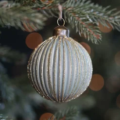 Fresh Cottage Green Christmas Bauble With Gold Glitters