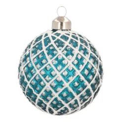 Glass Bauble Cone | Petrol White | 8 Cm