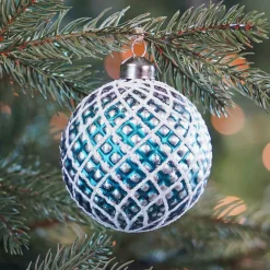 Glass Bauble Cone | Petrol White | 8 Cm