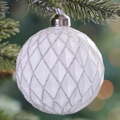 Glass Bauble Diamonds | White | 8 Cm