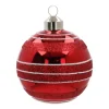 Glass Bauble Glitter Stripes | Red | 8 Cm