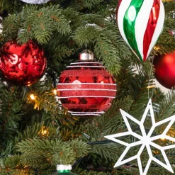 Glass Bauble Glitter Stripes | Red | 8 Cm
