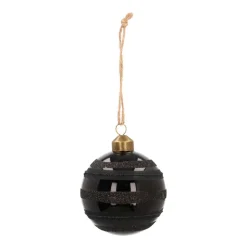 Glass Bauble Glitter Stripes | Black | 8 Cm