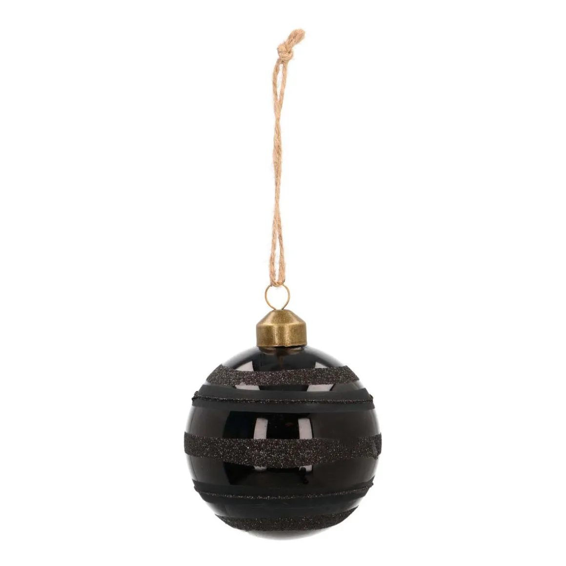 Glass Bauble Glitter Stripes | Black | 8 Cm