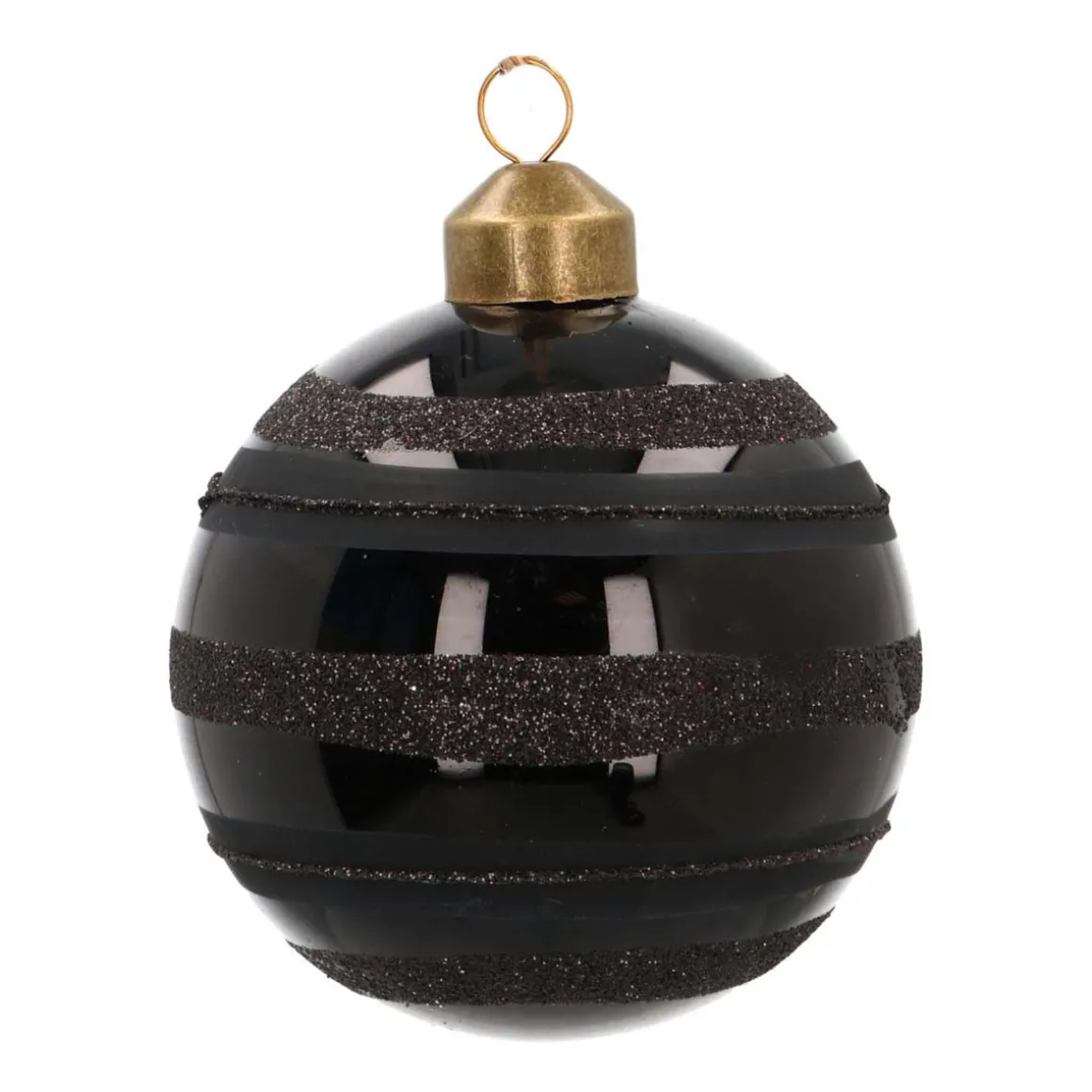 Glass Bauble Glitter Stripes | Black | 8 Cm