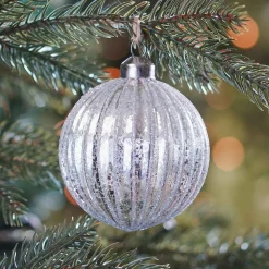 Glass Bauble Lampion | Antique Silver | 8 Cm