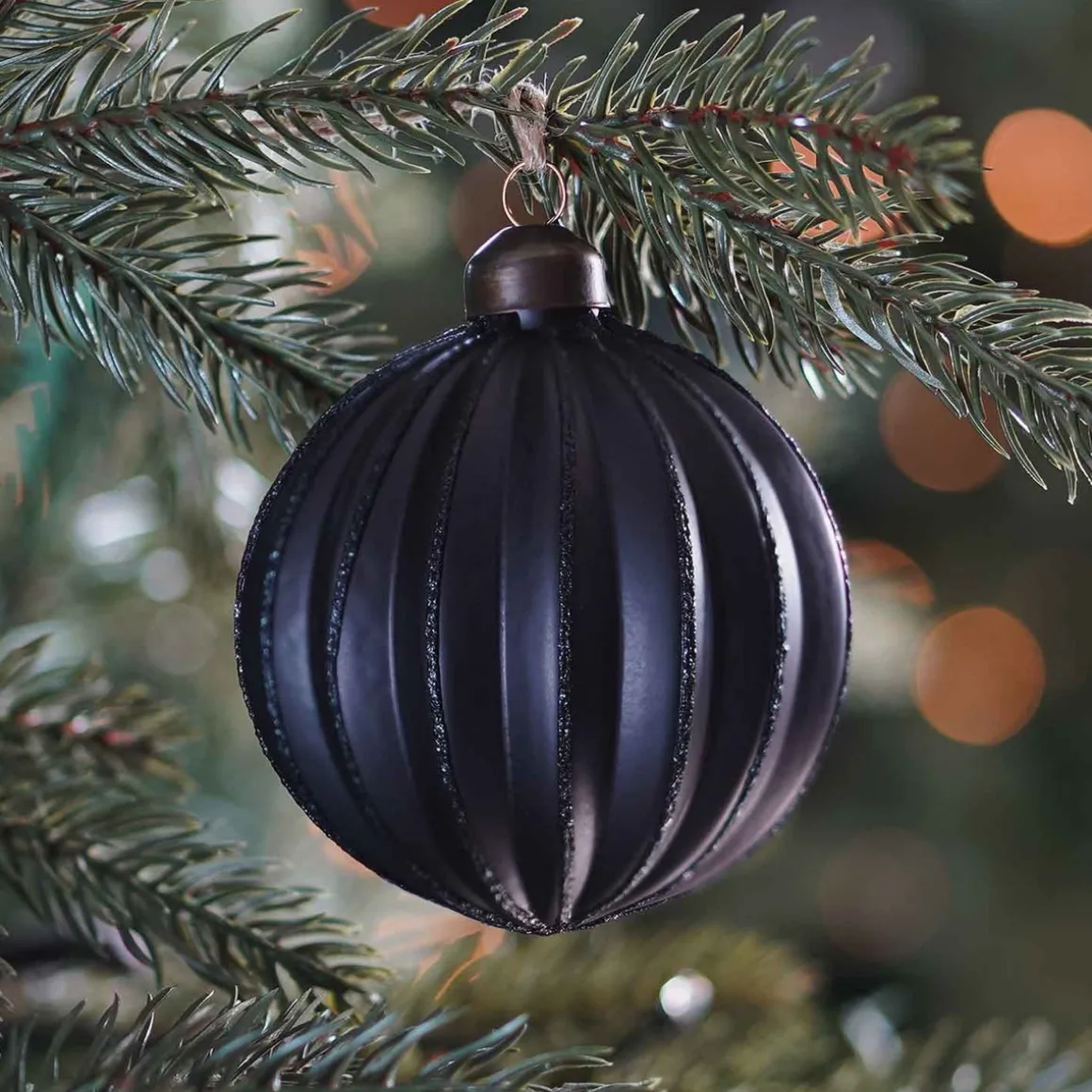 Glass Bauble Lampion | Black | 8 Cm