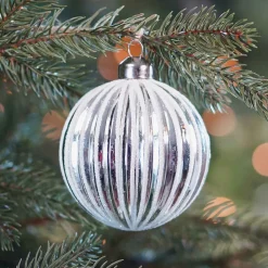 Glass Bauble Lampion | Silver | 8 Cm