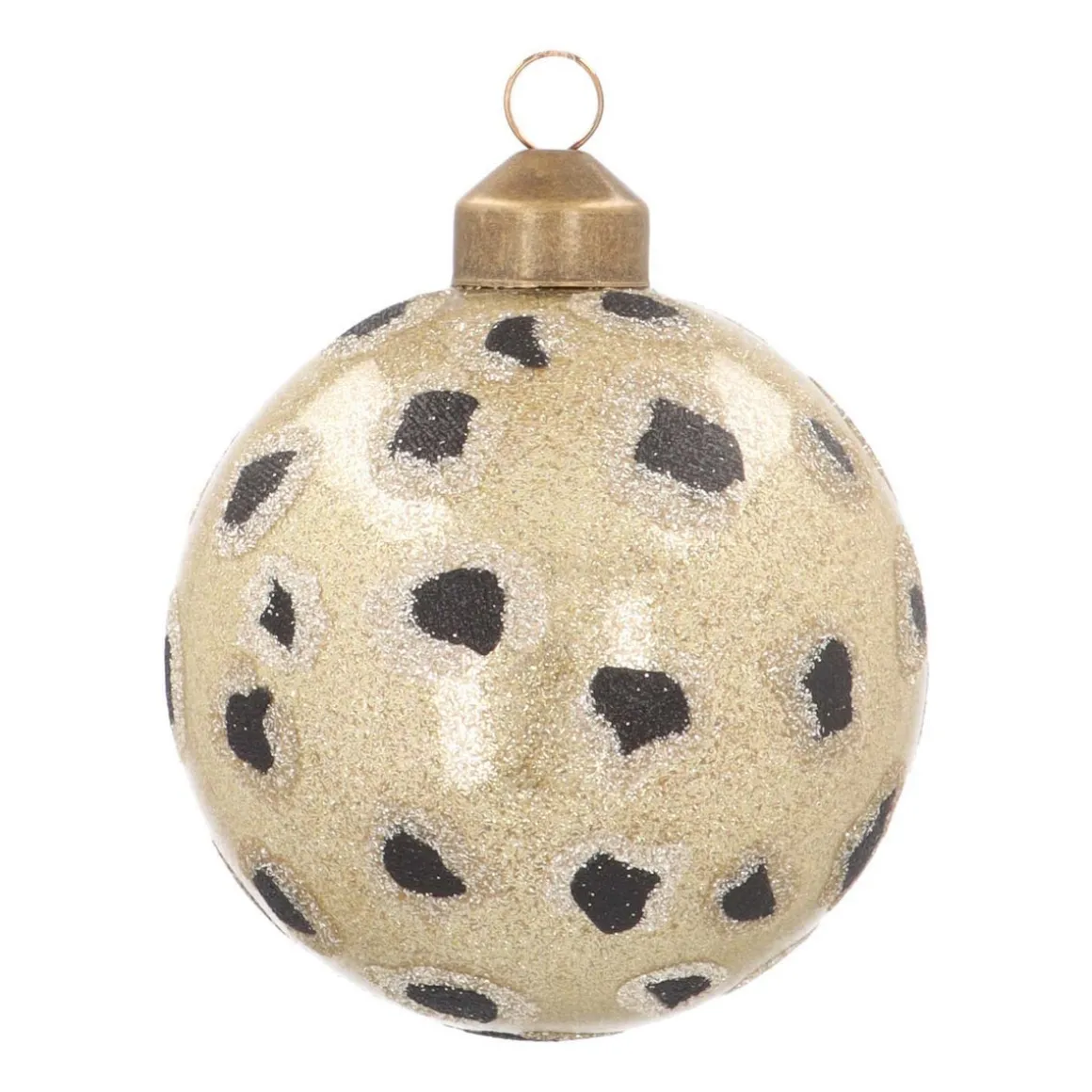 Glass Bauble Leopard Print | Champagne Glitter | 8 Cm