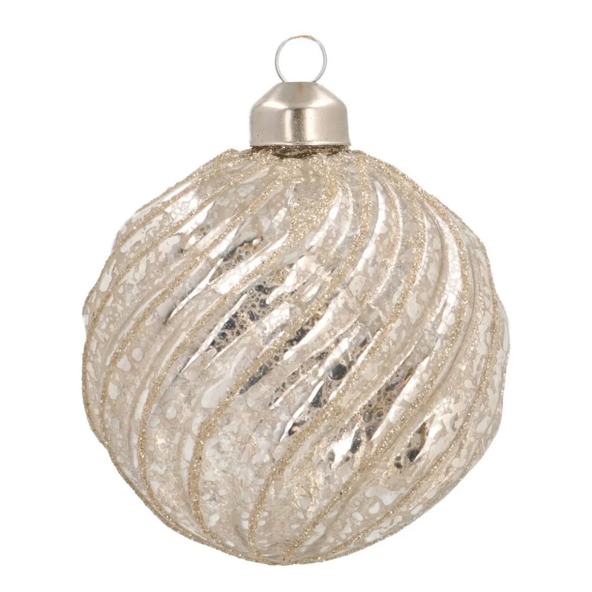 Glass Bauble Swirl | Champagne | 8 Cm