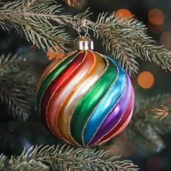 Glass Bauble Swirl | Multicolour | 10 Cm