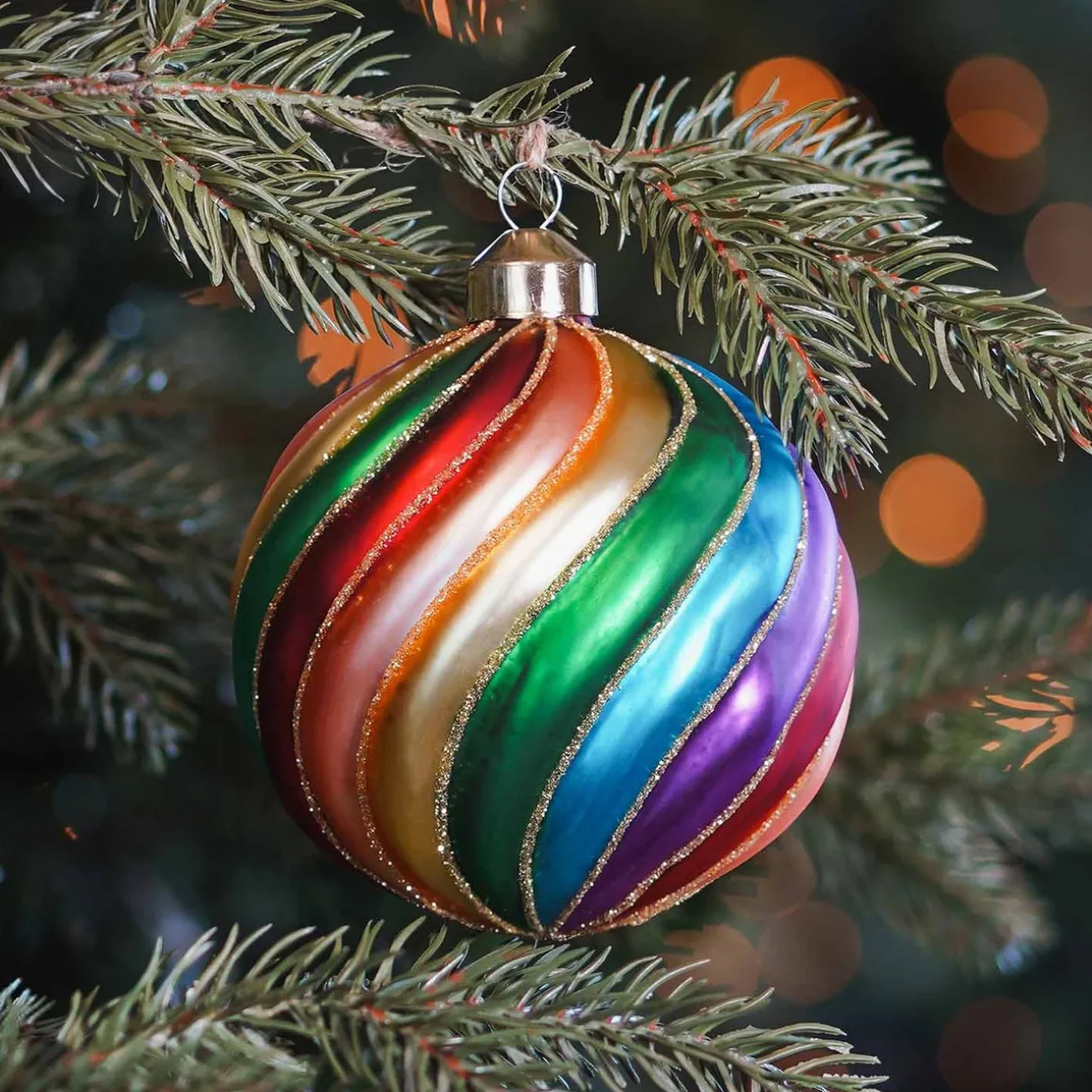 Glass Bauble Swirl | Multicolour | 10 Cm