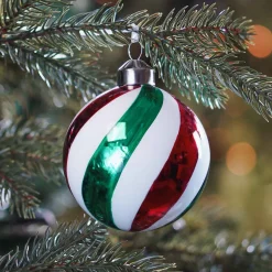 Glass Bauble Swirl | Red White Green | 8 Cm