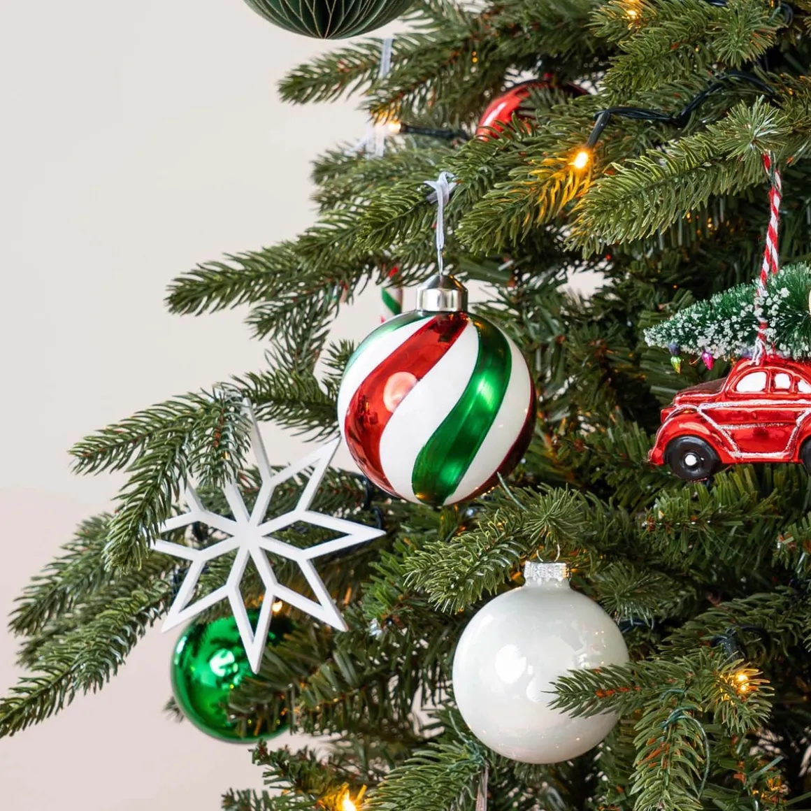 Glass Bauble Swirl | Red White Green | 8 Cm