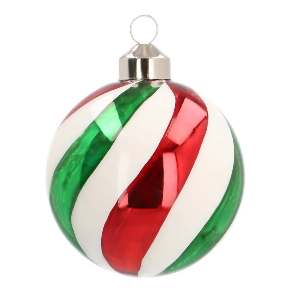 Glass Bauble Swirl | Red White Green | 8 Cm