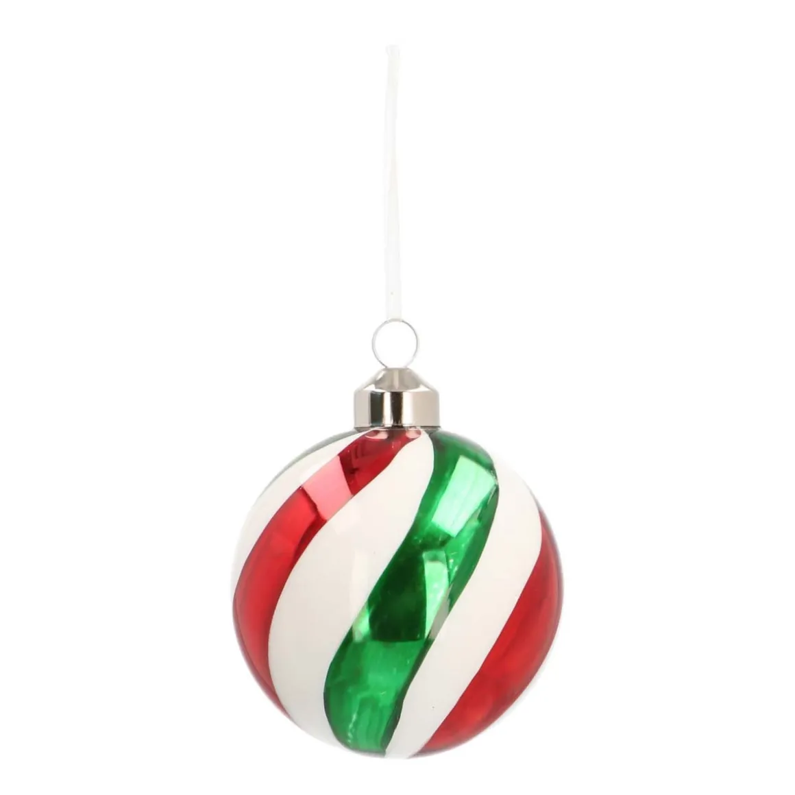 Glass Bauble Swirl | Red White Green | 8 Cm